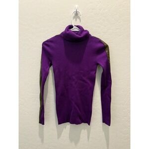 Lauren Ralph Lauren Faux Leather Trim Turtleneck Sweater Womens XS Purple